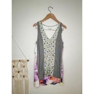 Anthro Porridge Tank Top Sz Med Grey Mixed Print Sleeveless Floral Boho Chic